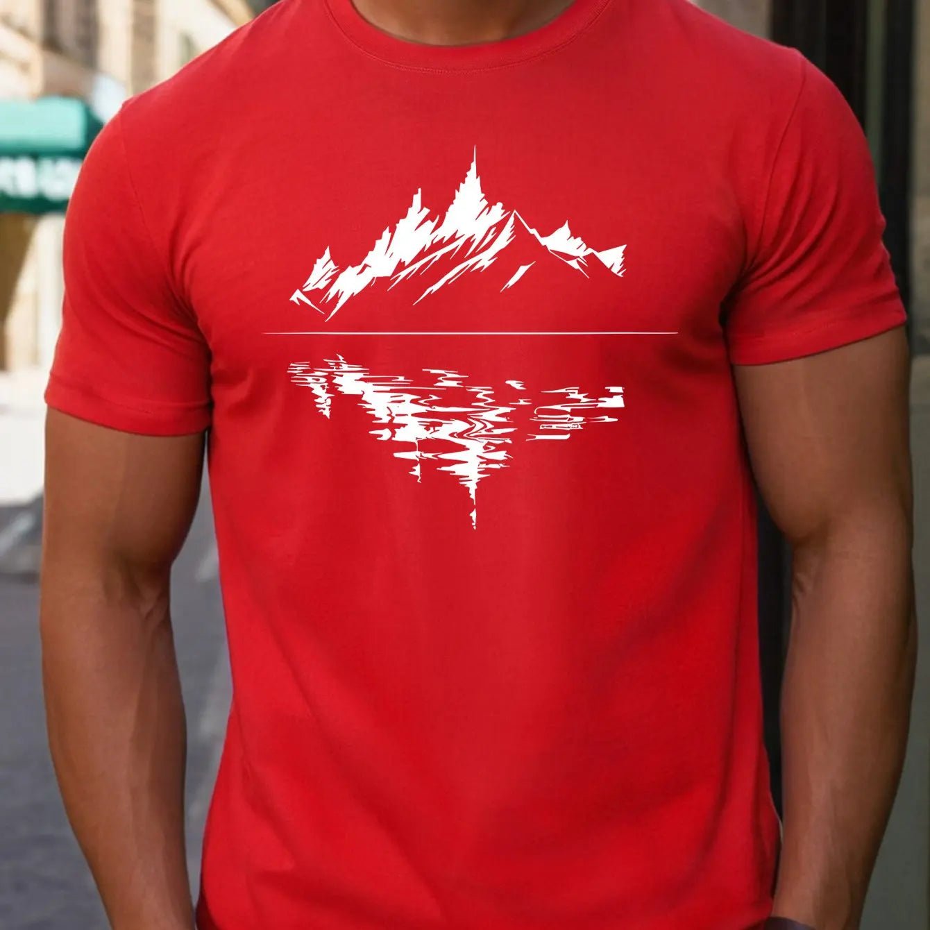 New Men's summer pure cotton fashionable casual loose fit plus mountain reflection printed round neck short sleeved T-shirt top | TINMICO - TINMICO