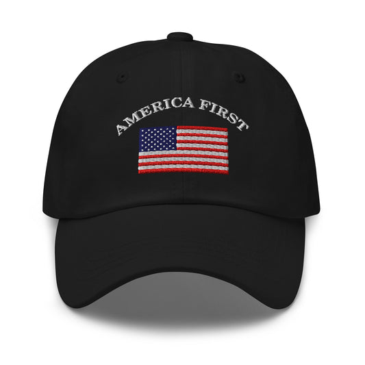 America First Hat (Embroidered Cotton Dad Cap) USA Patriot, July 4th Pride, Made in USA - TINMICO