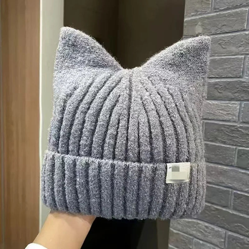 Knitted Hats Cute Cat Ears Beanies For Women Autumn Winter Warm Ear Protection Sweet Versatile Pullover | TINMICO - TINMICO