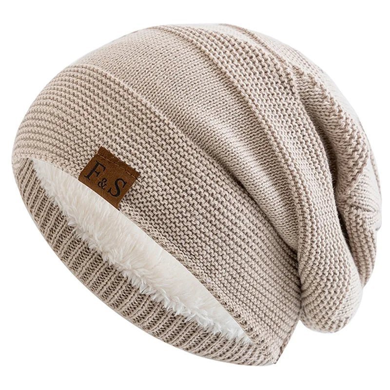 Knitted Hats Unisex Winter Hats Add Fur Lined Men And Women Warm Beanie Cap TINMICO - TINMICO