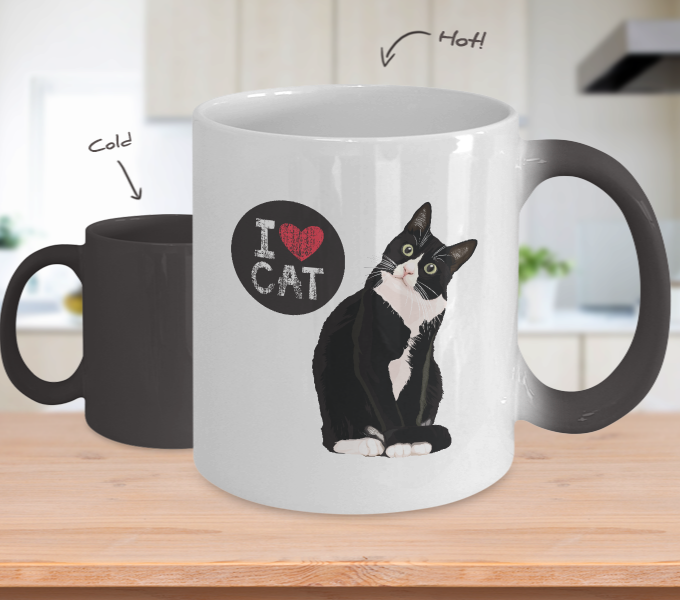 Color Changing Mug,Black Cat Coffee Mug,Perfect Cat Lover Gift,,Cute Cat Coffee Mugs Present,Ceramic Funny Coffee Mug,Great Birthday or Christmas Surprise for Friend ,11oz tinmico