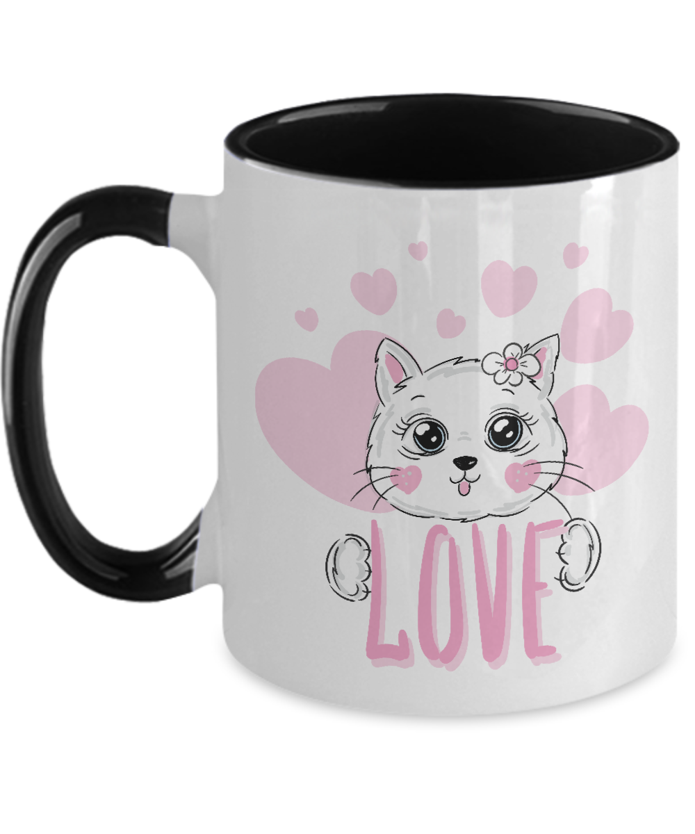 Cute white cat two tone mug , 11 oz, 4 color tinmico