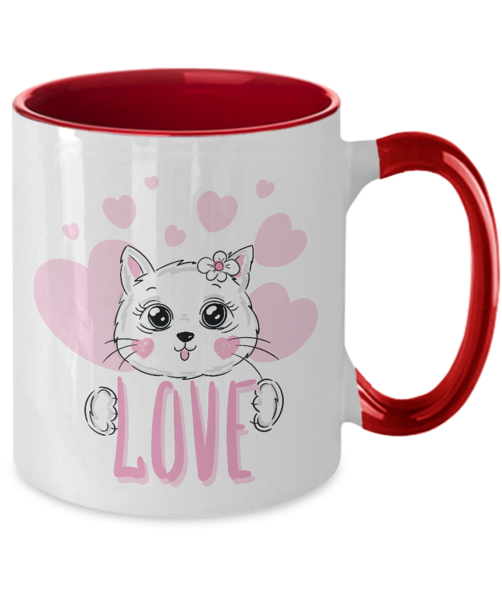 Cute white cat two tone mug , 11 oz, 4 color tinmico