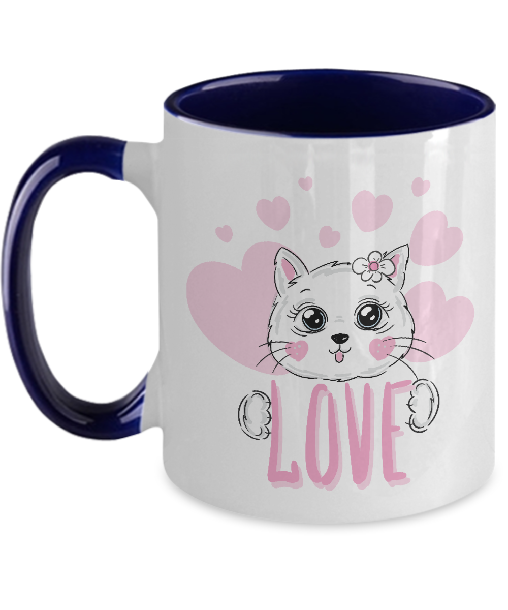 Cute white cat two tone mug , 11 oz, 4 color tinmico