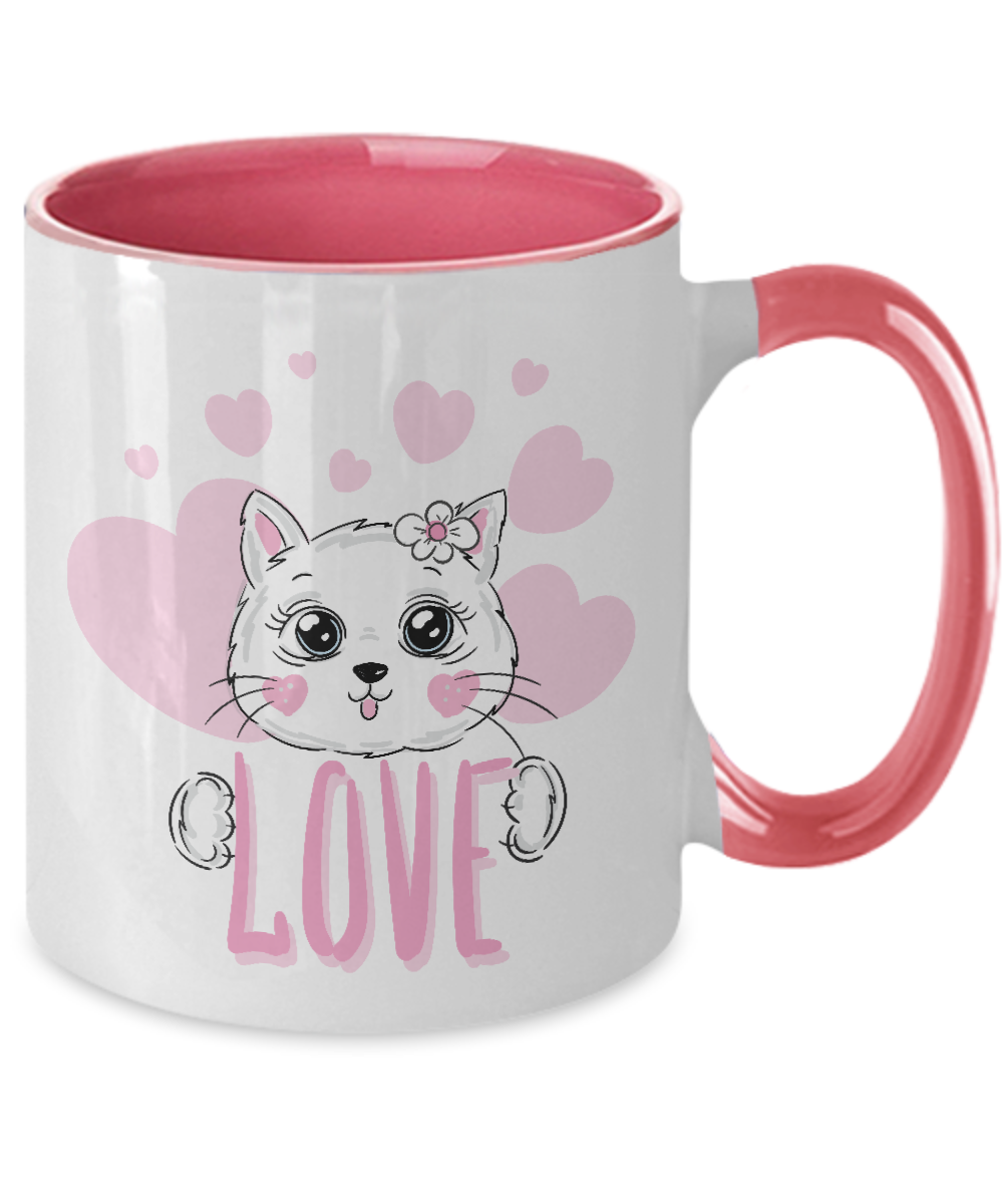 Cute white cat two tone mug , 11 oz, 4 color tinmico
