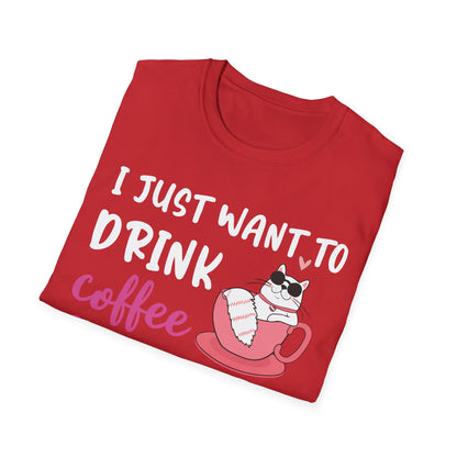 Cat Lover's Coffee & Snuggle T-Shirt, Funny Cat T-Shirt, Gift for Cat Owners, Cozy Tee, Pet Lover Apparel, Birthday Gift - TINMICO