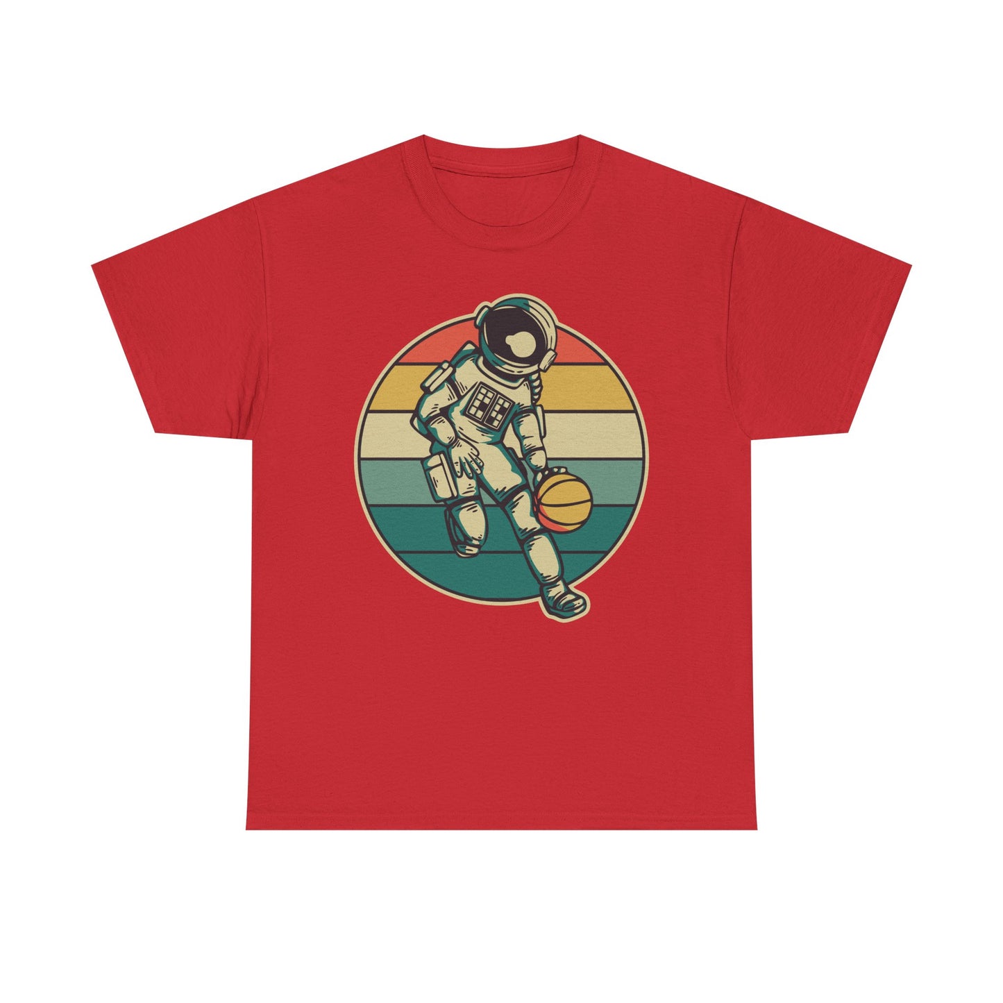 Retro Astronaut Basketball Unisex Heavy Cotton Tee, Casual Graphic Tee, Space Lover Gift, Fun Streetwear, Unique Presents - TINMICO