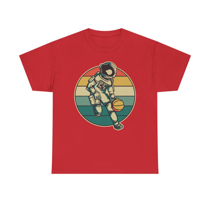 Retro Astronaut Basketball Unisex Heavy Cotton Tee, Casual Graphic Tee, Space Lover Gift, Fun Streetwear, Unique Presents - TINMICO