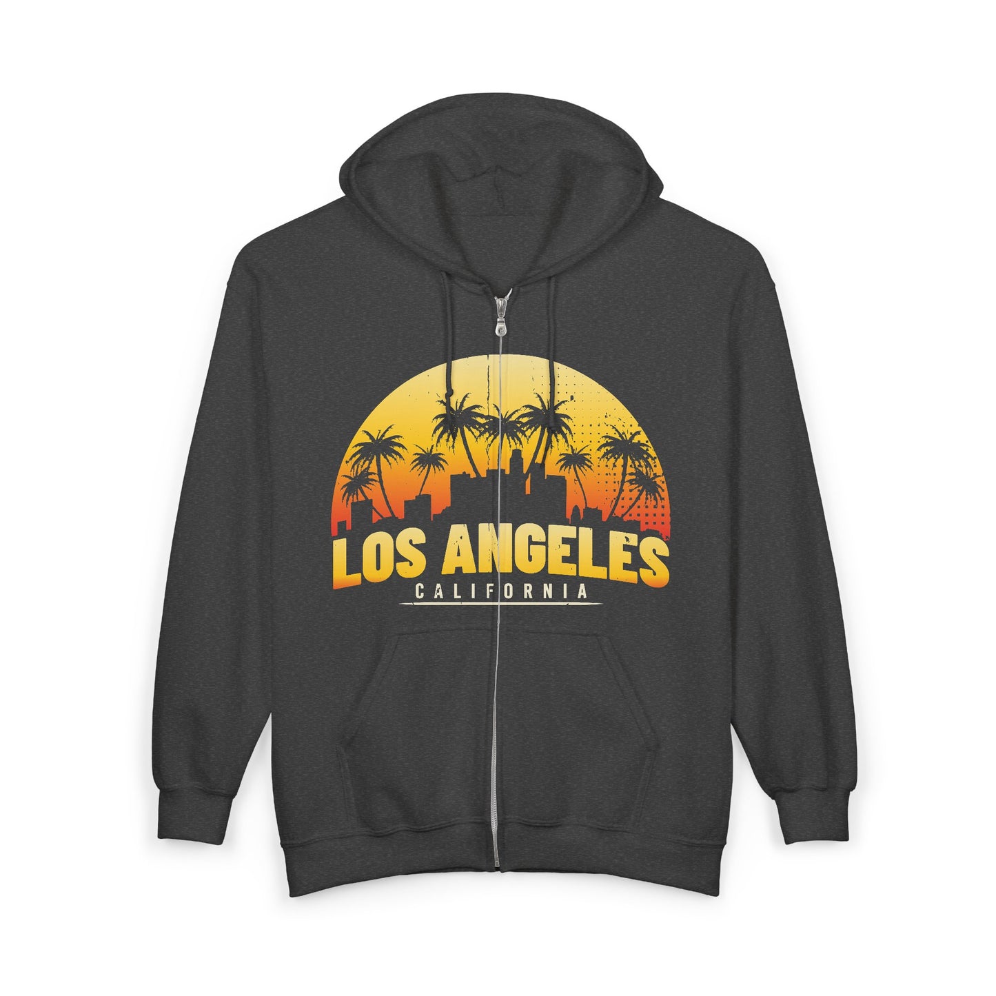 Los Angeles Sunset Zip Hoodie, California Graphic Sweatshirt, Unisex Hooded Jacket, Beach Vibes Apparel, Travel Souvenir Pullover - TINMICO