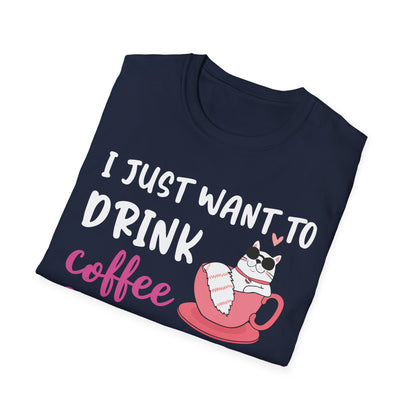 Cat Lover's Coffee & Snuggle T-Shirt, Funny Cat T-Shirt, Gift for Cat Owners, Cozy Tee, Pet Lover Apparel, Birthday Gift - TINMICO