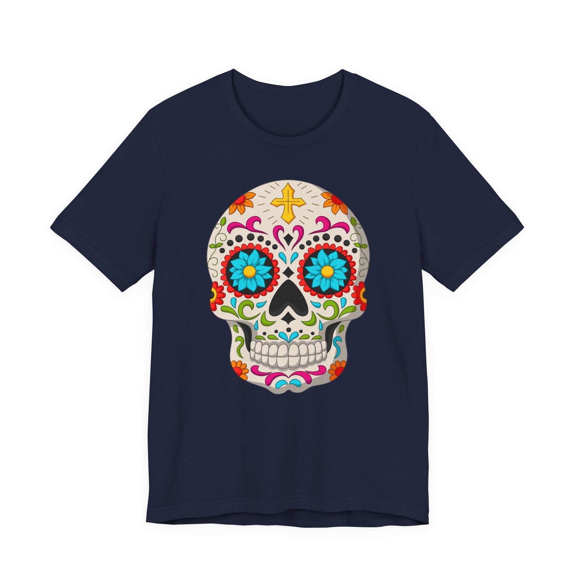 Colorful Sugar Skull Tee - Day of the Dead Shirt, Unisex Casual Wear, Festival Outfit, Gift for Halloween and Celebrations - TINMICO