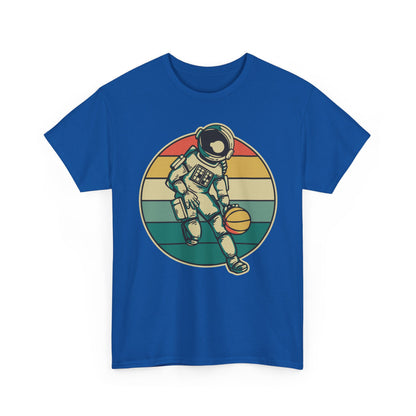 Retro Astronaut Basketball Unisex Heavy Cotton Tee, Casual Graphic Tee, Space Lover Gift, Fun Streetwear, Unique Presents - TINMICO