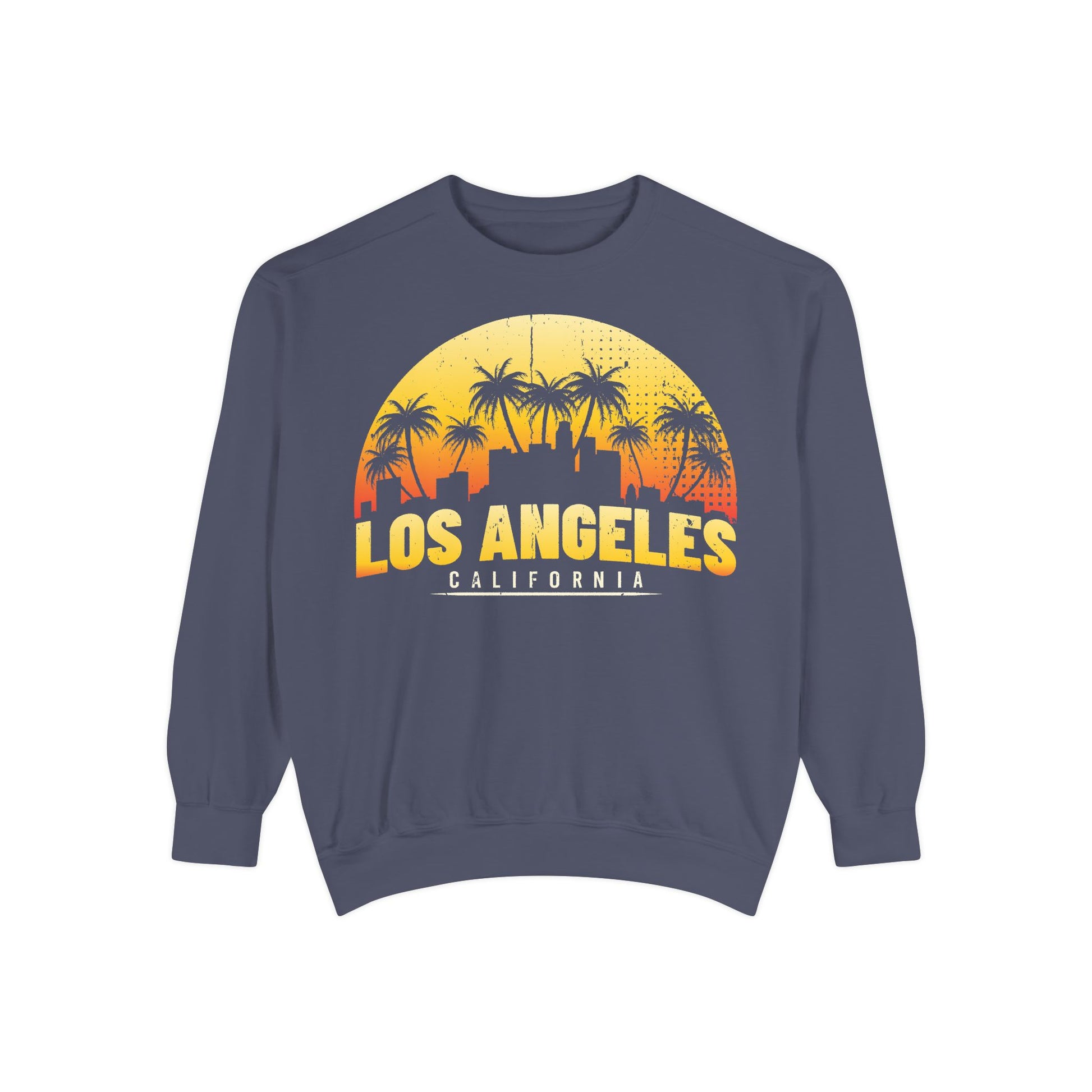 Los Angeles Sunset Sweatshirt - Vintage Unisex Garment-Dyed Pullover, California Apparel, Travel Souvenir, Cozy Gift, Streetwear Style - TINMICO