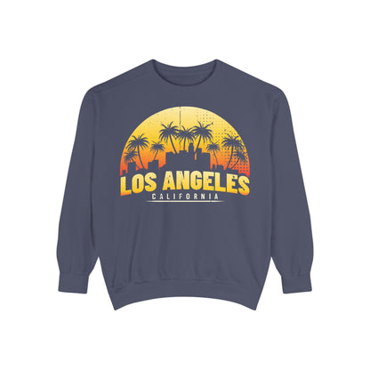 Los Angeles Sunset Sweatshirt - Vintage Unisex Garment-Dyed Pullover, California Apparel, Travel Souvenir, Cozy Gift, Streetwear Style - TINMICO