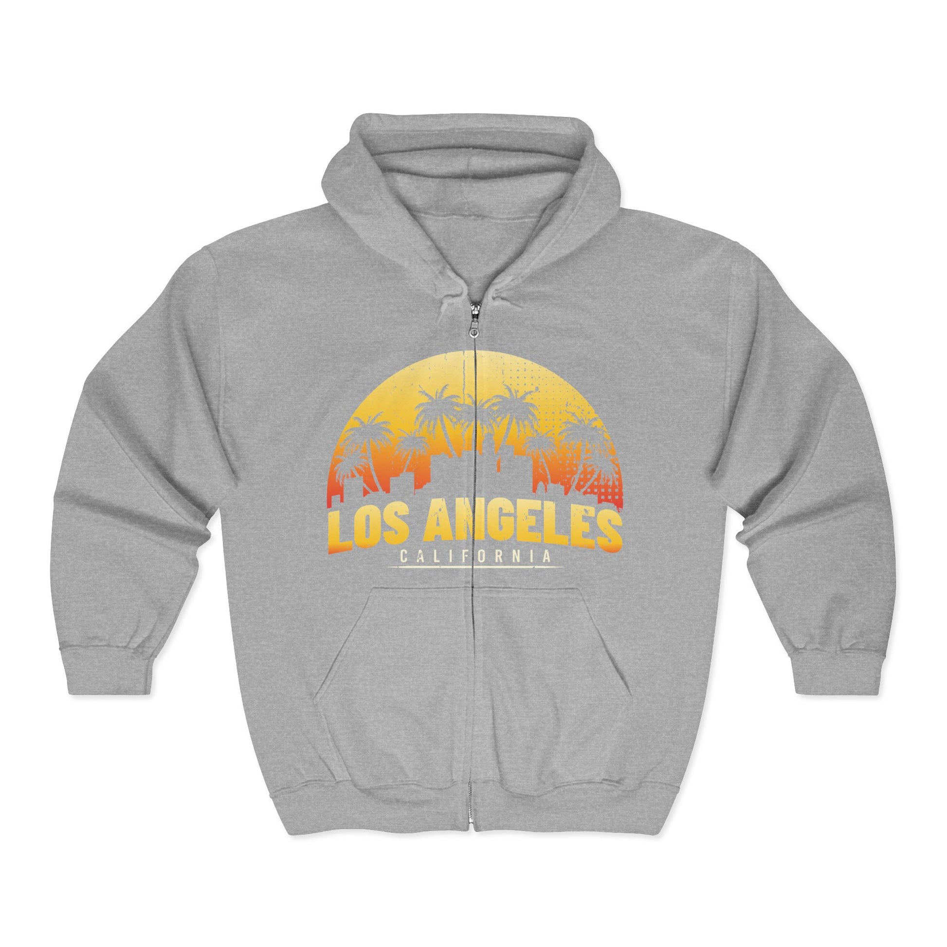 Los Angeles Sunset Zip Hoodie, California Graphic Sweatshirt, Unisex Hooded Jacket, Beach Vibes Apparel, Travel Souvenir Pullover - TINMICO
