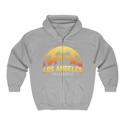 Los Angeles Sunset Zip Hoodie, California Graphic Sweatshirt, Unisex Hooded Jacket, Beach Vibes Apparel, Travel Souvenir Pullover - TINMICO