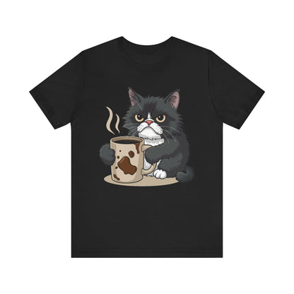 Funny Cat Lover Tee, Unisex Jersey Shirt, Gift for Cat Moms, Coffee Lover T-Shirt, Pet Owner Humor Tee, Cute Kitty Design - TINMICO