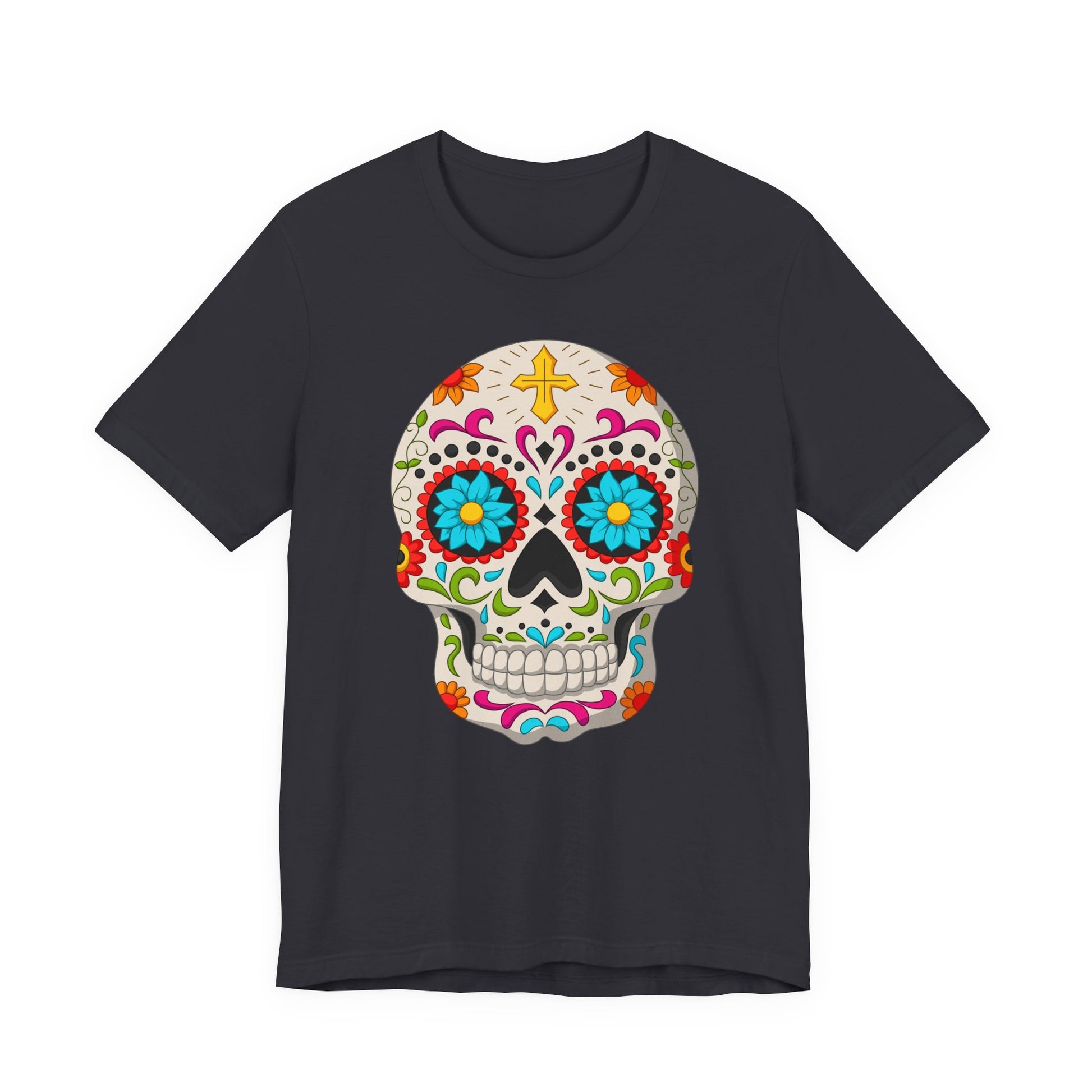 Colorful Sugar Skull Tee - Day of the Dead Shirt, Unisex Casual Wear, Festival Outfit, Gift for Halloween and Celebrations - TINMICO