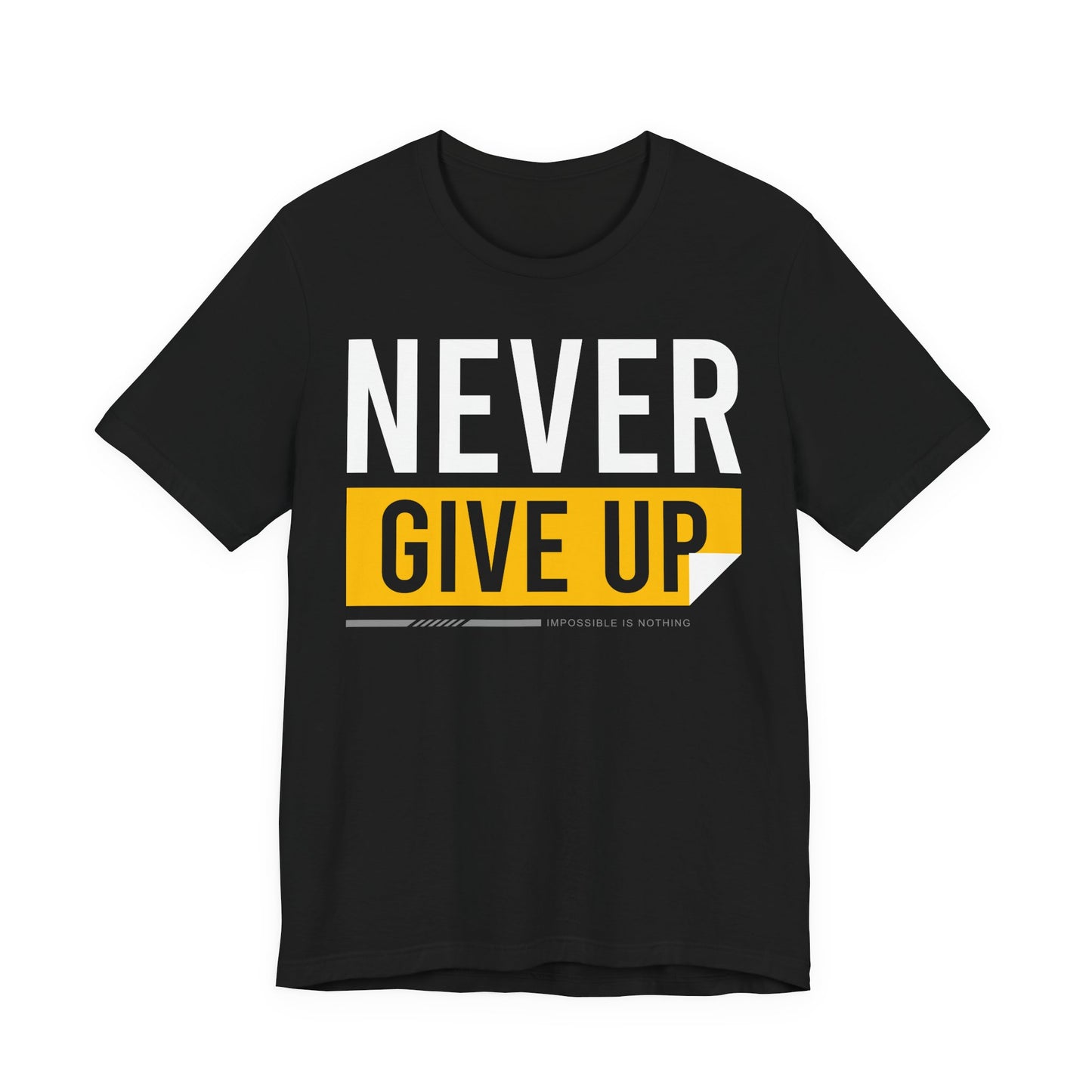 Motivational Unisex Tee - 'Never Give Up' Black Shirt, Inspirational Gift, Workout Top, Daily Wear, Encouragement Apparel - TINMICO