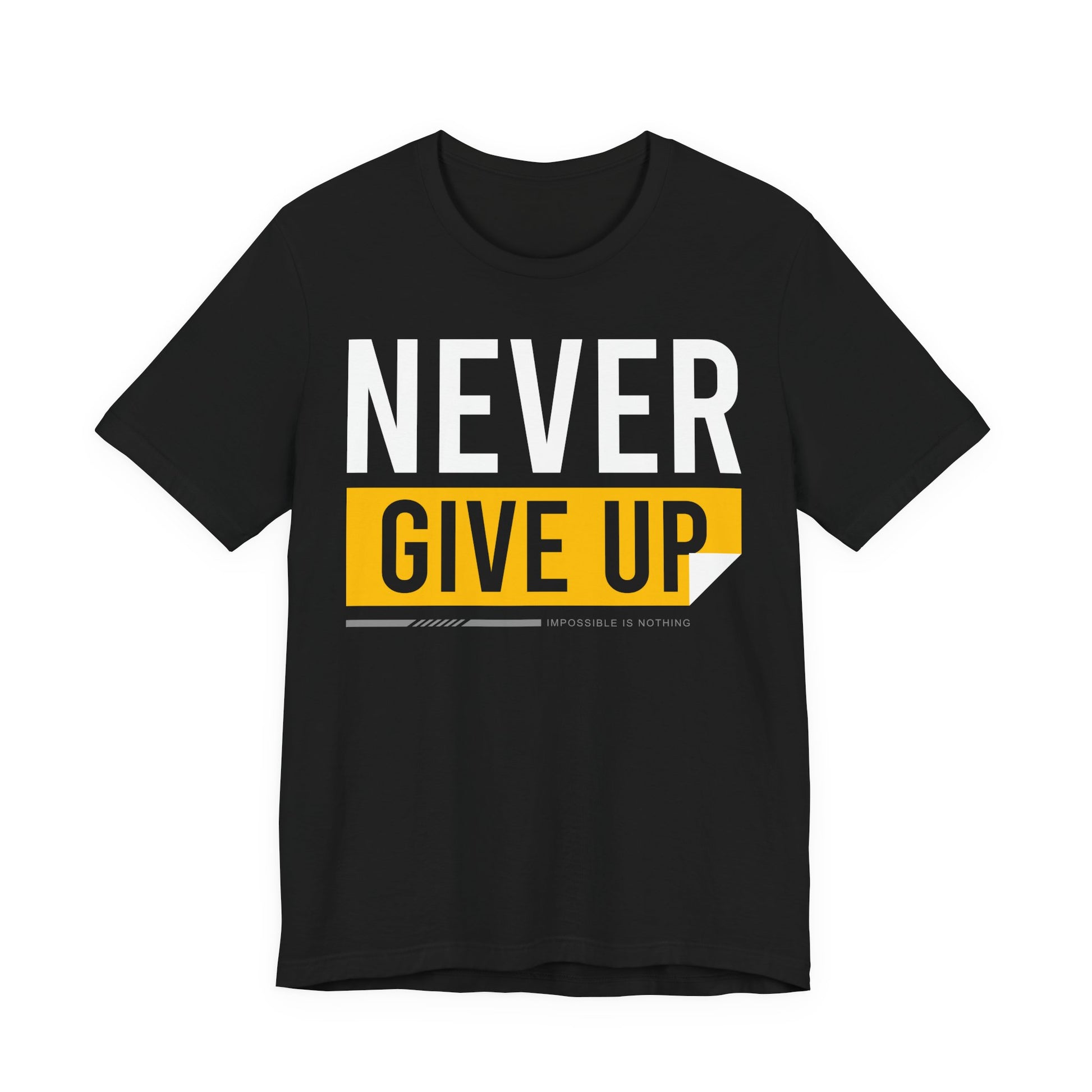 Motivational Unisex Tee - 'Never Give Up' Black Shirt, Inspirational Gift, Workout Top, Daily Wear, Encouragement Apparel - TINMICO