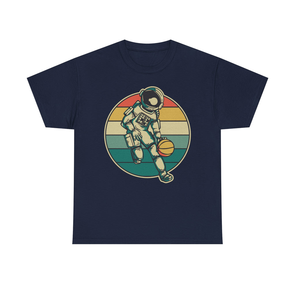 Retro Astronaut Basketball Unisex Heavy Cotton Tee, Casual Graphic Tee, Space Lover Gift, Fun Streetwear, Unique Presents - TINMICO