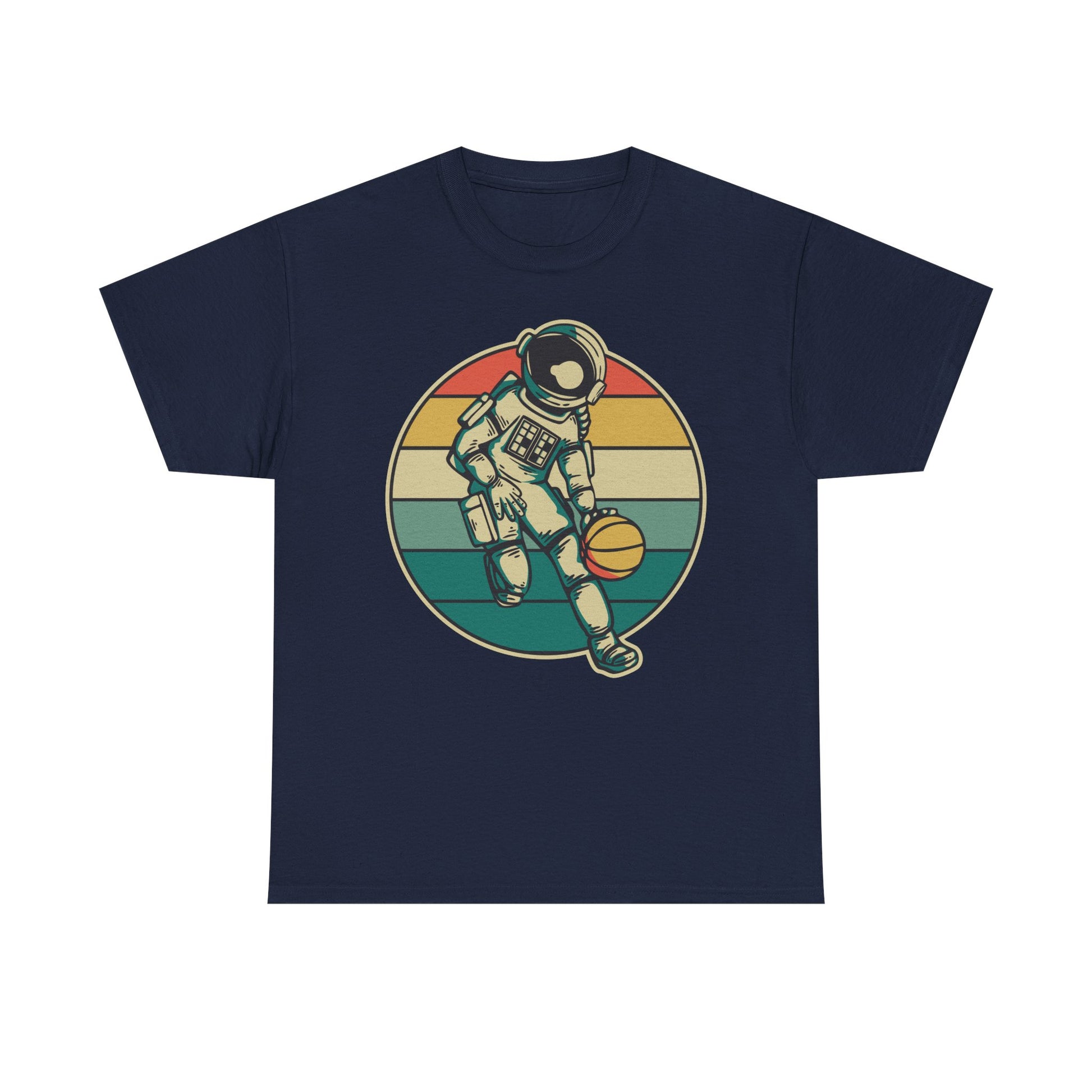 Retro Astronaut Basketball Unisex Heavy Cotton Tee, Casual Graphic Tee, Space Lover Gift, Fun Streetwear, Unique Presents - TINMICO