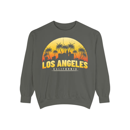 Los Angeles Sunset Sweatshirt - Vintage Unisex Garment-Dyed Pullover, California Apparel, Travel Souvenir, Cozy Gift, Streetwear Style - TINMICO