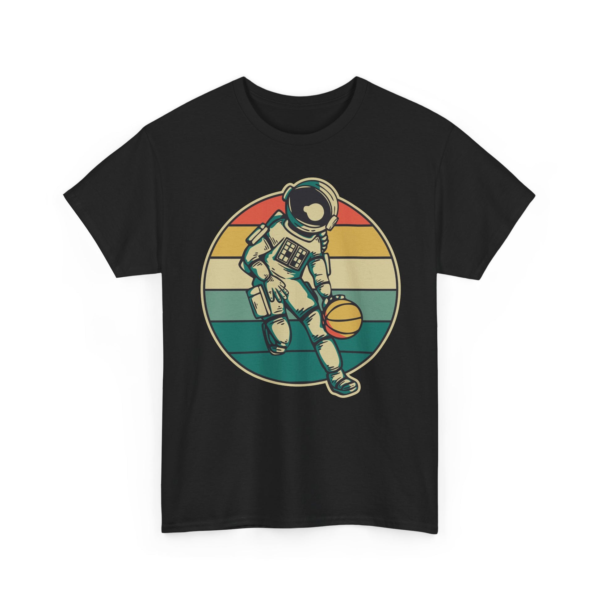 Retro Astronaut Basketball Unisex Heavy Cotton Tee, Casual Graphic Tee, Space Lover Gift, Fun Streetwear, Unique Presents - TINMICO