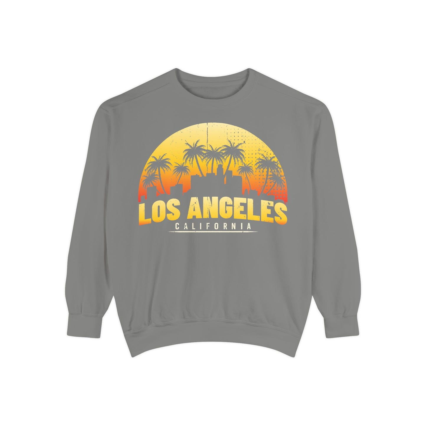 Los Angeles Sunset Sweatshirt - Vintage Unisex Garment-Dyed Pullover, California Apparel, Travel Souvenir, Cozy Gift, Streetwear Style - TINMICO