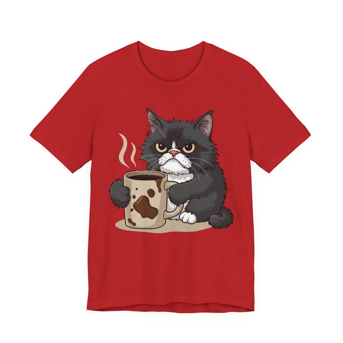 Funny Cat Lover Tee, Unisex Jersey Shirt, Gift for Cat Moms, Coffee Lover T-Shirt, Pet Owner Humor Tee, Cute Kitty Design - TINMICO