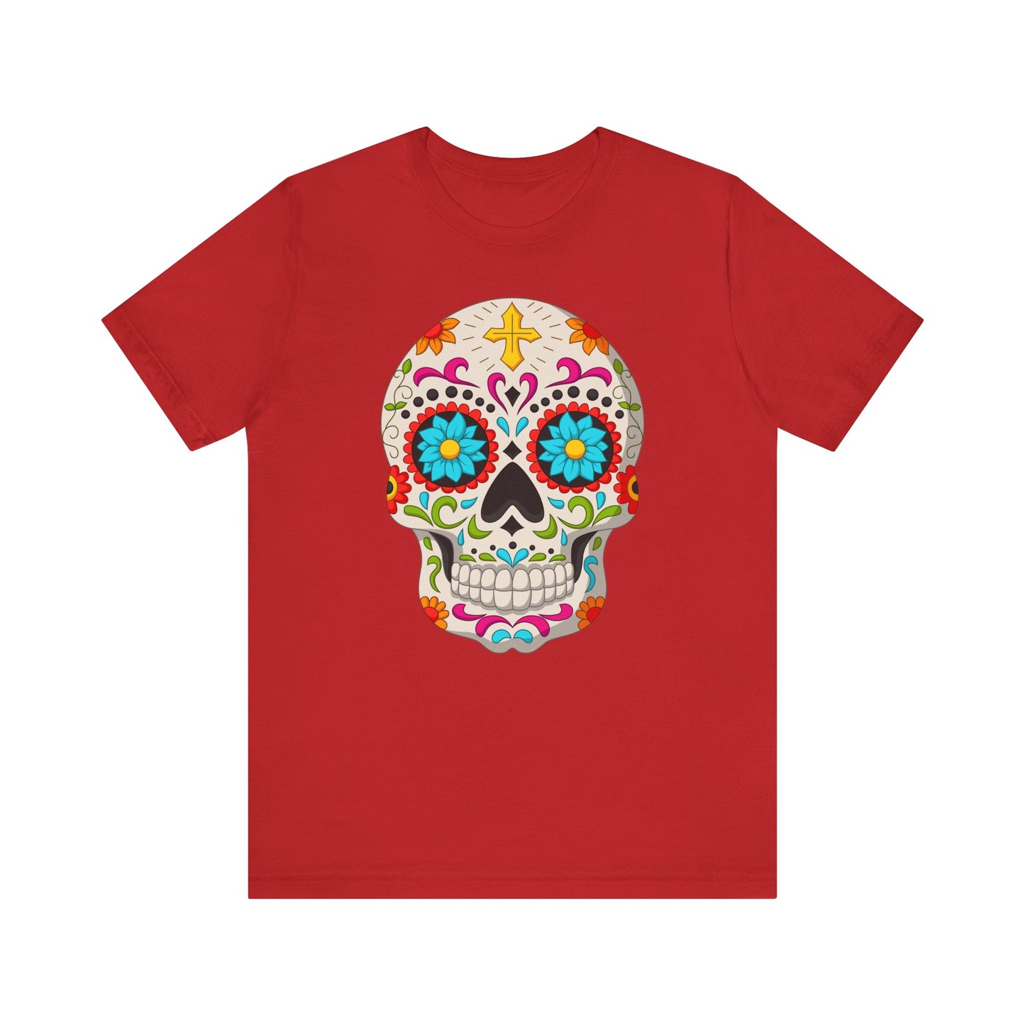 Colorful Sugar Skull Tee - Day of the Dead Shirt, Unisex Casual Wear, Festival Outfit, Gift for Halloween and Celebrations - TINMICO