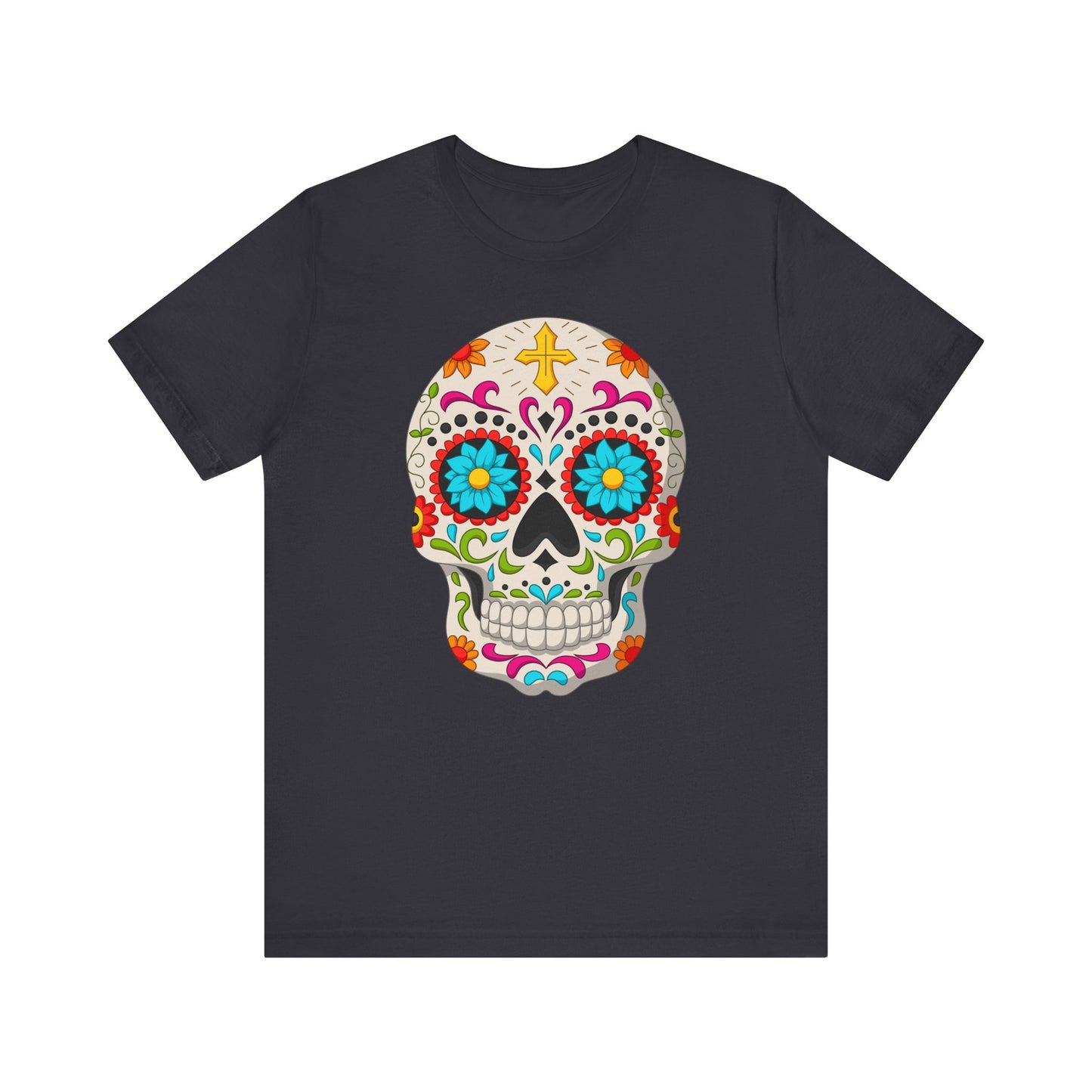 Colorful Sugar Skull Tee - Day of the Dead Shirt, Unisex Casual Wear, Festival Outfit, Gift for Halloween and Celebrations - TINMICO