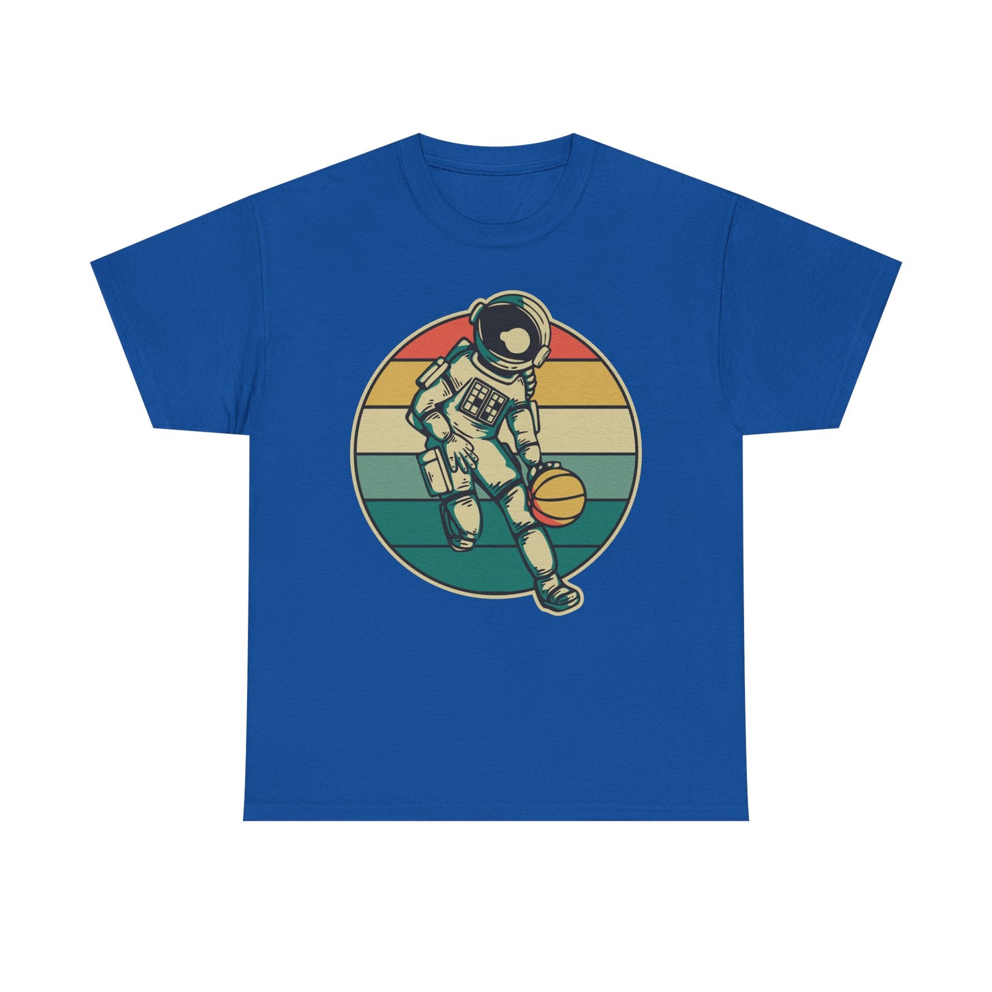 Retro Astronaut Basketball Unisex Heavy Cotton Tee, Casual Graphic Tee, Space Lover Gift, Fun Streetwear, Unique Presents - TINMICO