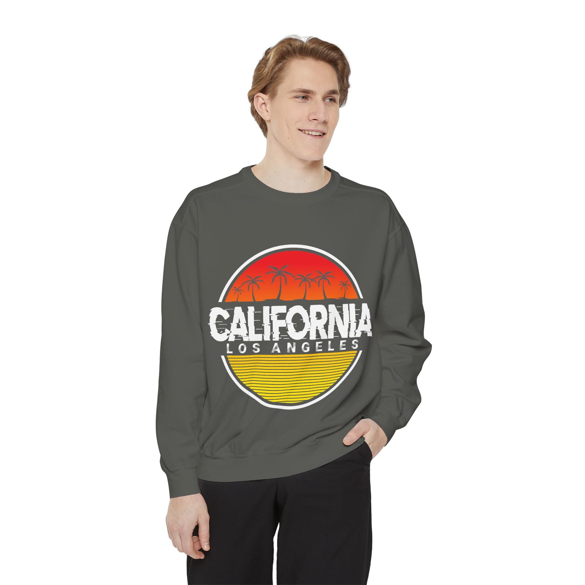 California Garment-Dyed Sweatshirt, Vintage California Sweatshirt, Los Angeles Apparel, Summer Vibes, Stylish Casual Wear - TINMICO
