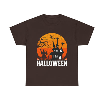Halloween Unisex Heavy Cotton Tee, Spooky Shirt, Fall Apparel, Holiday Gift, Haunted House T-Shirt, Halloween Costume Top - TINMICO
