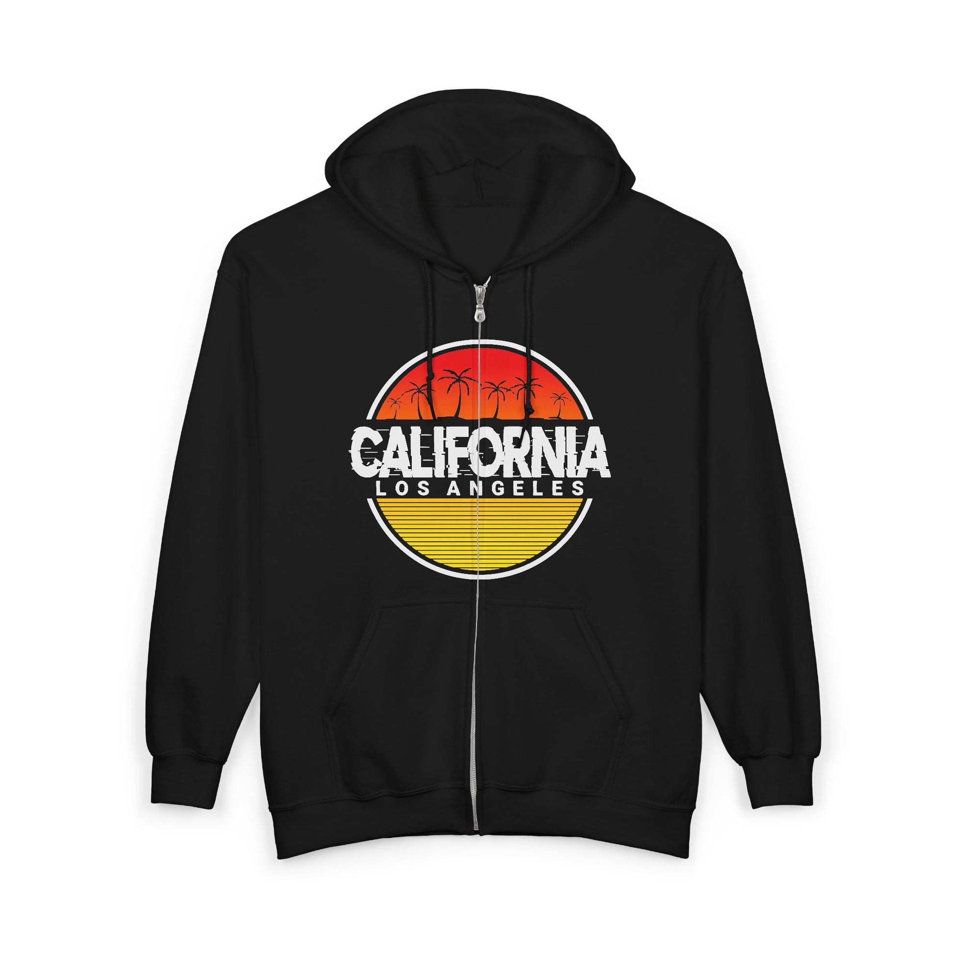 California Sunset Hoodie | Unisex Full Zip Sweatshirt, Casual Wear, Travel Apparel, Gift for Him/Her, Outdoor Fashion, LA Style - TINMICO