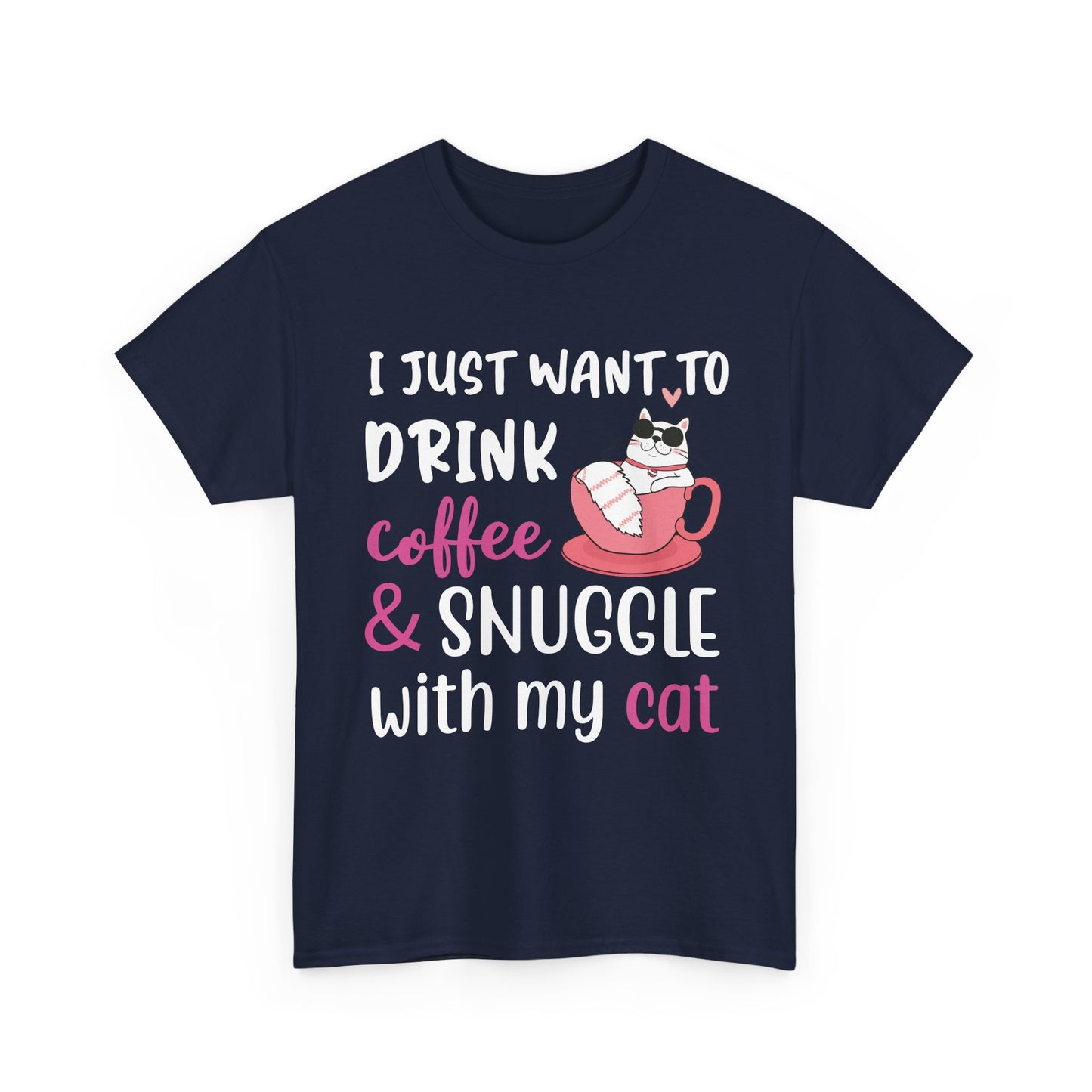 Coffee & Cat Unisex Heavy Cotton Tee, Cat Lover Gift, Coffee Enthusiast Apparel, Cute Pet Tee, Funny Animal T-Shirt, Unique Gift Idea - TINMICO