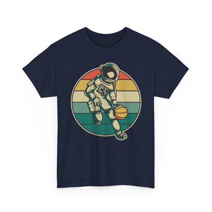 Retro Astronaut Basketball Unisex Heavy Cotton Tee, Casual Graphic Tee, Space Lover Gift, Fun Streetwear, Unique Presents - TINMICO
