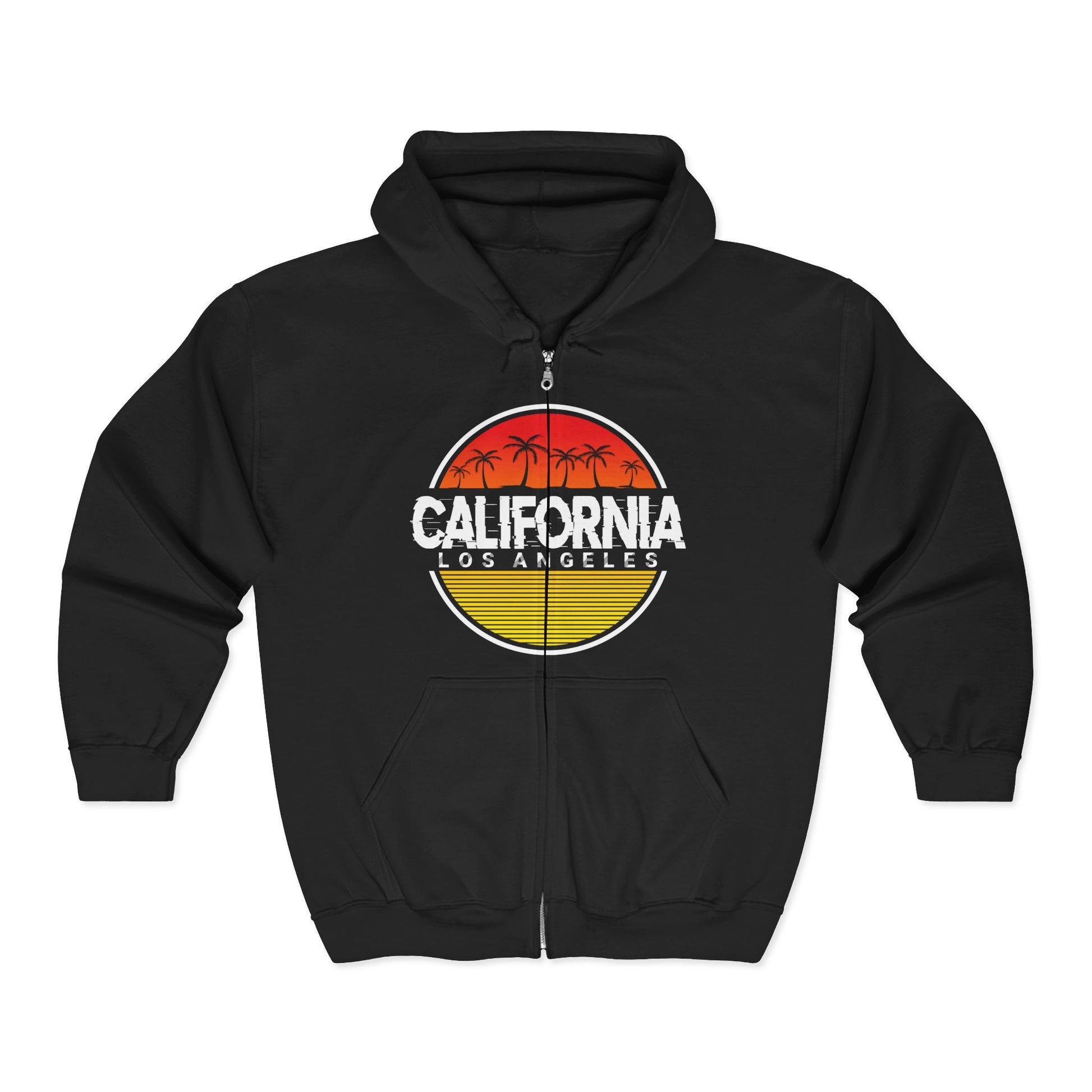 California Sunset Hoodie | Unisex Full Zip Sweatshirt, Casual Wear, Travel Apparel, Gift for Him/Her, Outdoor Fashion, LA Style - TINMICO