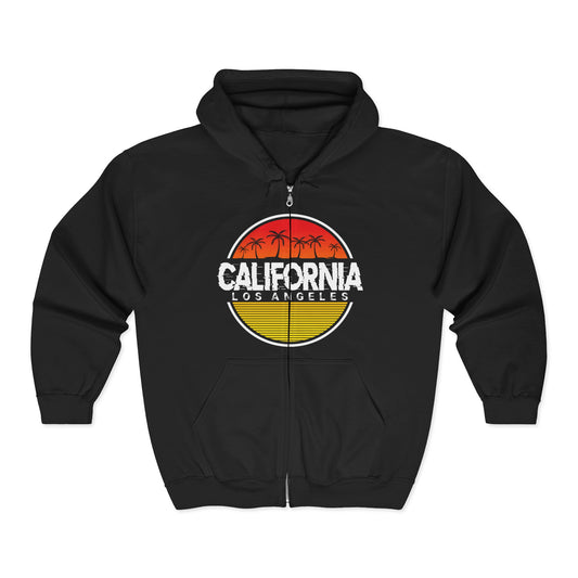 California Sunset Hoodie | Unisex Full Zip Sweatshirt, Casual Wear, Travel Apparel, Gift for Him/Her, Outdoor Fashion, LA Style - TINMICO