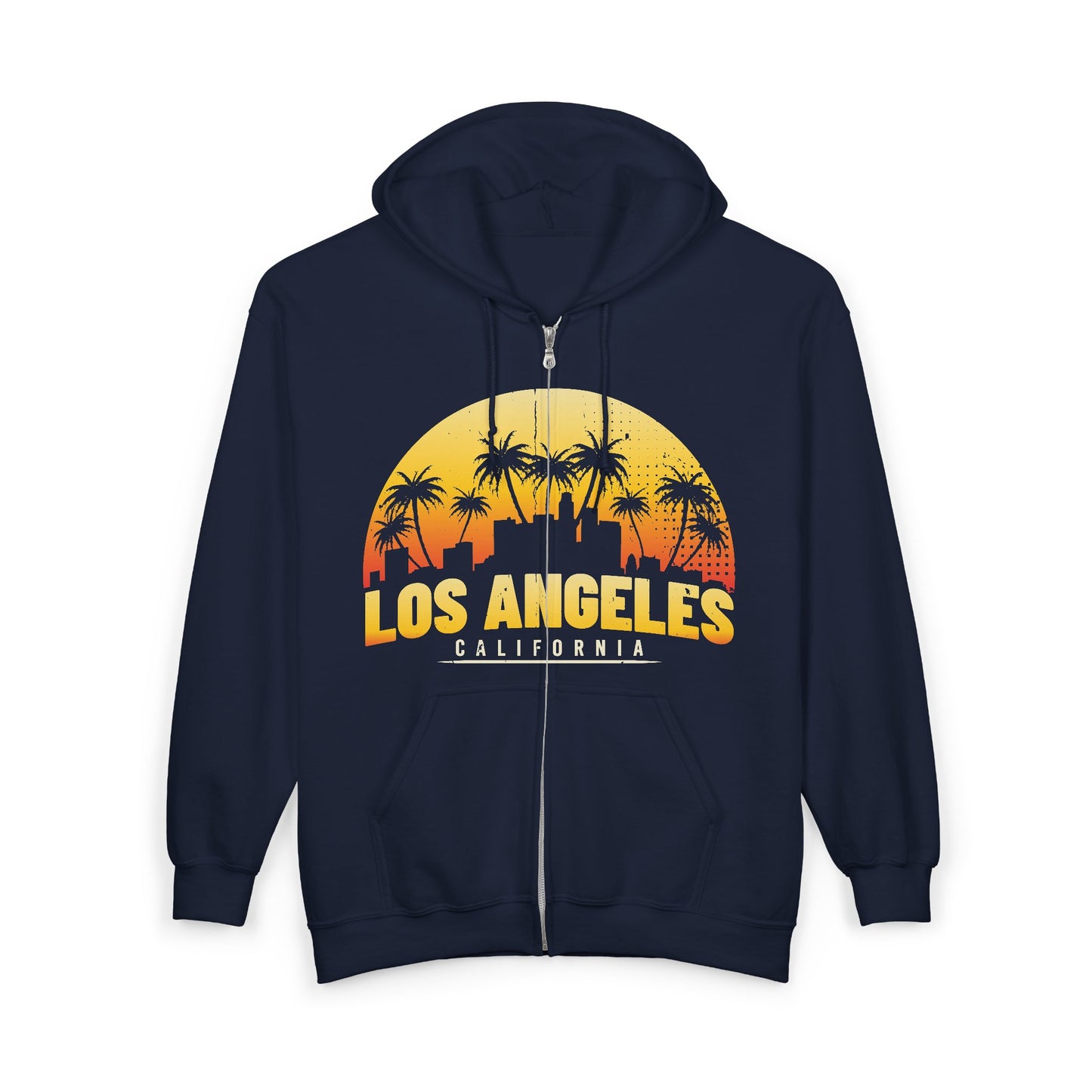 Los Angeles Sunset Zip Hoodie, California Graphic Sweatshirt, Unisex Hooded Jacket, Beach Vibes Apparel, Travel Souvenir Pullover - TINMICO