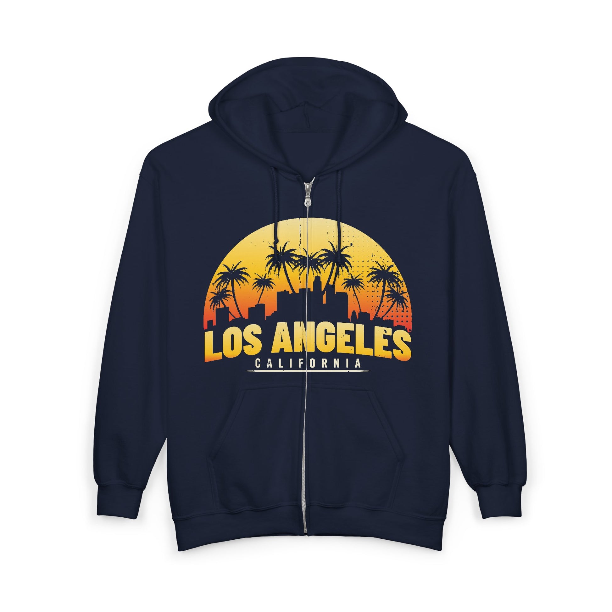 Los Angeles Sunset Zip Hoodie, California Graphic Sweatshirt, Unisex Hooded Jacket, Beach Vibes Apparel, Travel Souvenir Pullover - TINMICO