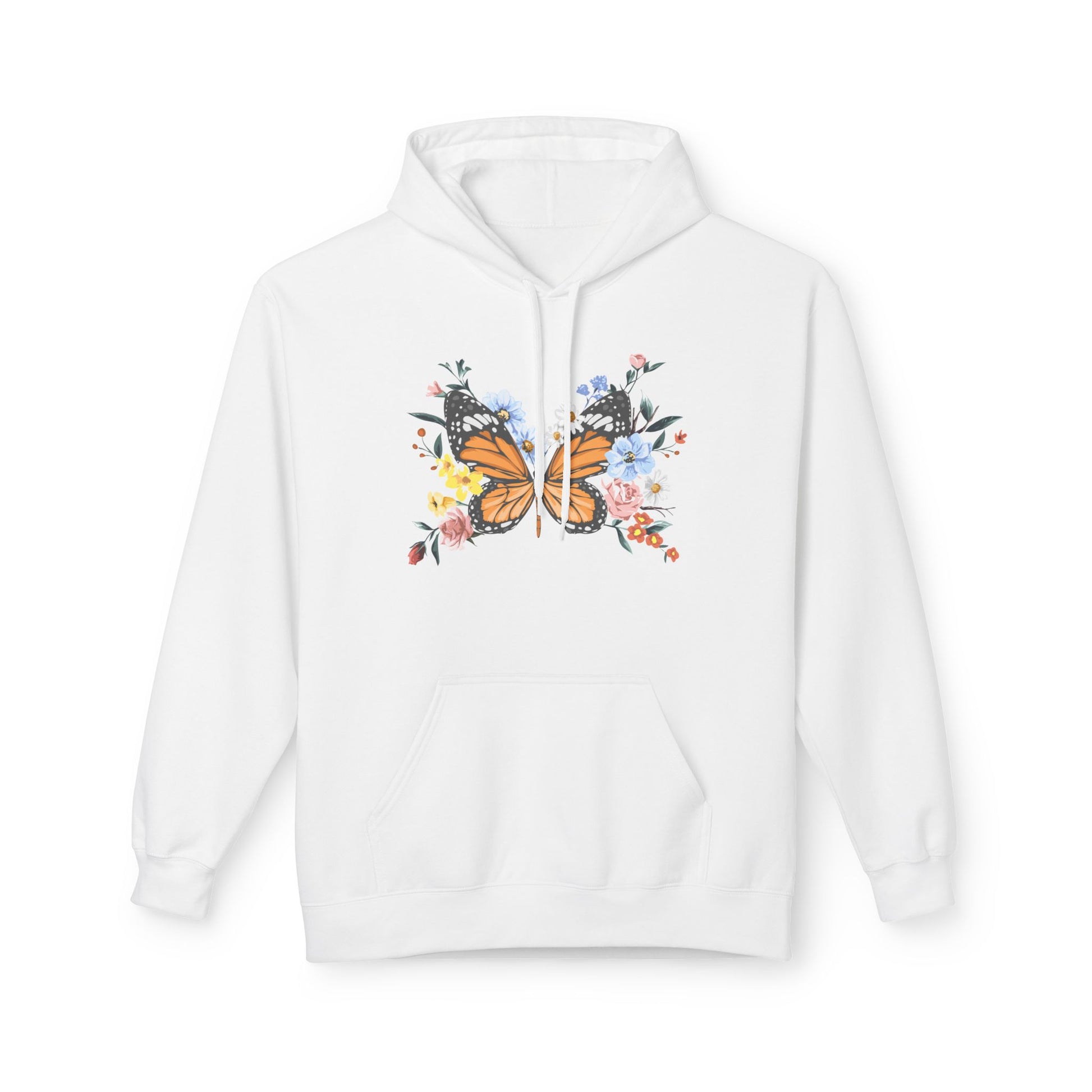 Butterfly Floral Hoodie, Cozy Unisex Fleece Sweatshirt, Perfect for Nature Lovers, Gift for Women and Men, Spring Fashion - TINMICO