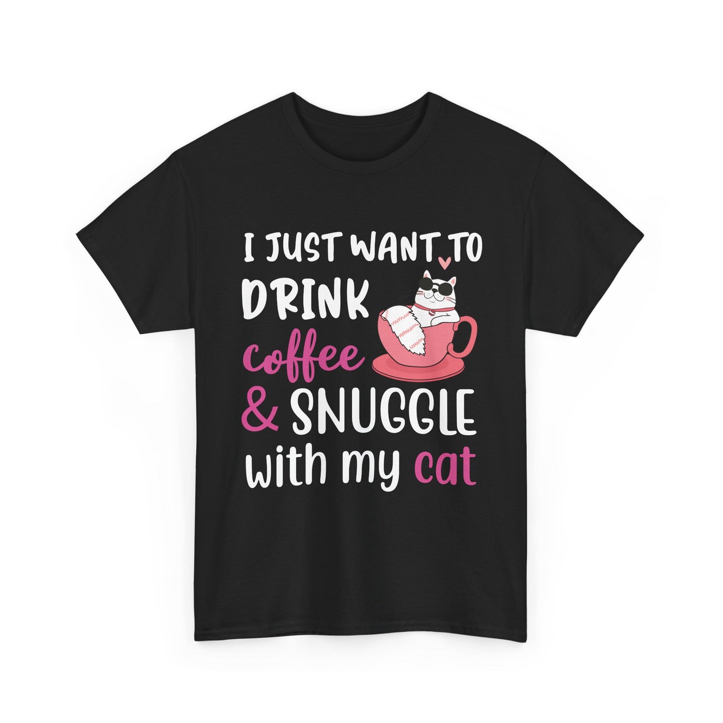 Coffee & Cat Unisex Heavy Cotton Tee, Cat Lover Gift, Coffee Enthusiast Apparel, Cute Pet Tee, Funny Animal T-Shirt, Unique Gift Idea - TINMICO