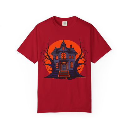 Spooky Haunted House T-Shirt, Halloween Tee, Unisex Halloween Apparel, Fall Fashion, Ghostly Graphic Shirt, Eerie T-Shirt - TINMICO