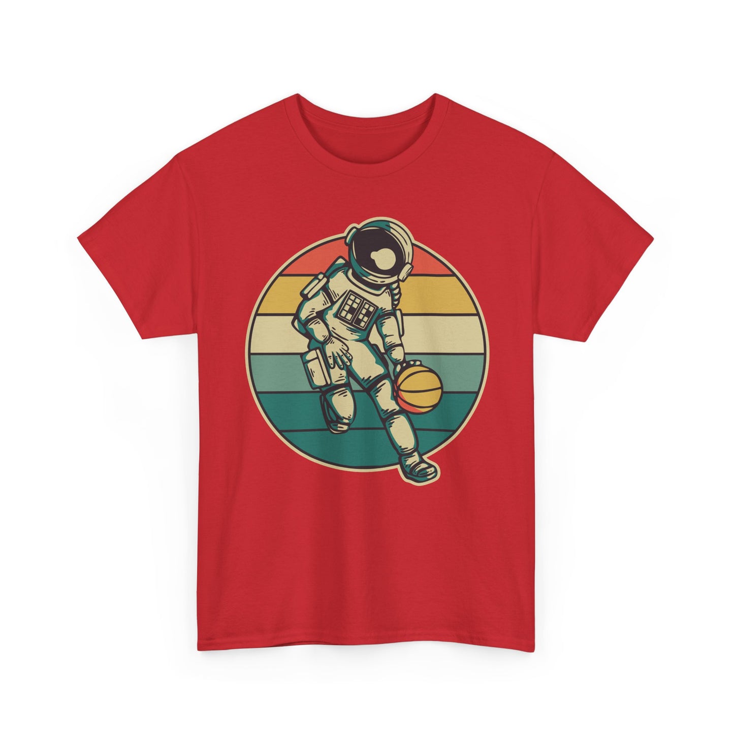 Retro Astronaut Basketball Unisex Heavy Cotton Tee, Casual Graphic Tee, Space Lover Gift, Fun Streetwear, Unique Presents - TINMICO