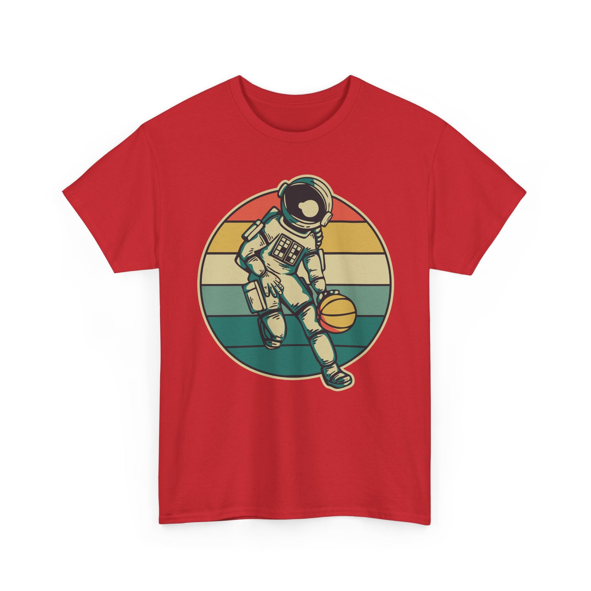 Retro Astronaut Basketball Unisex Heavy Cotton Tee, Casual Graphic Tee, Space Lover Gift, Fun Streetwear, Unique Presents - TINMICO
