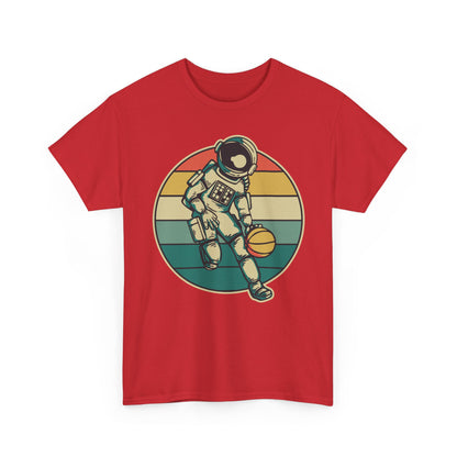Retro Astronaut Basketball Unisex Heavy Cotton Tee, Casual Graphic Tee, Space Lover Gift, Fun Streetwear, Unique Presents - TINMICO