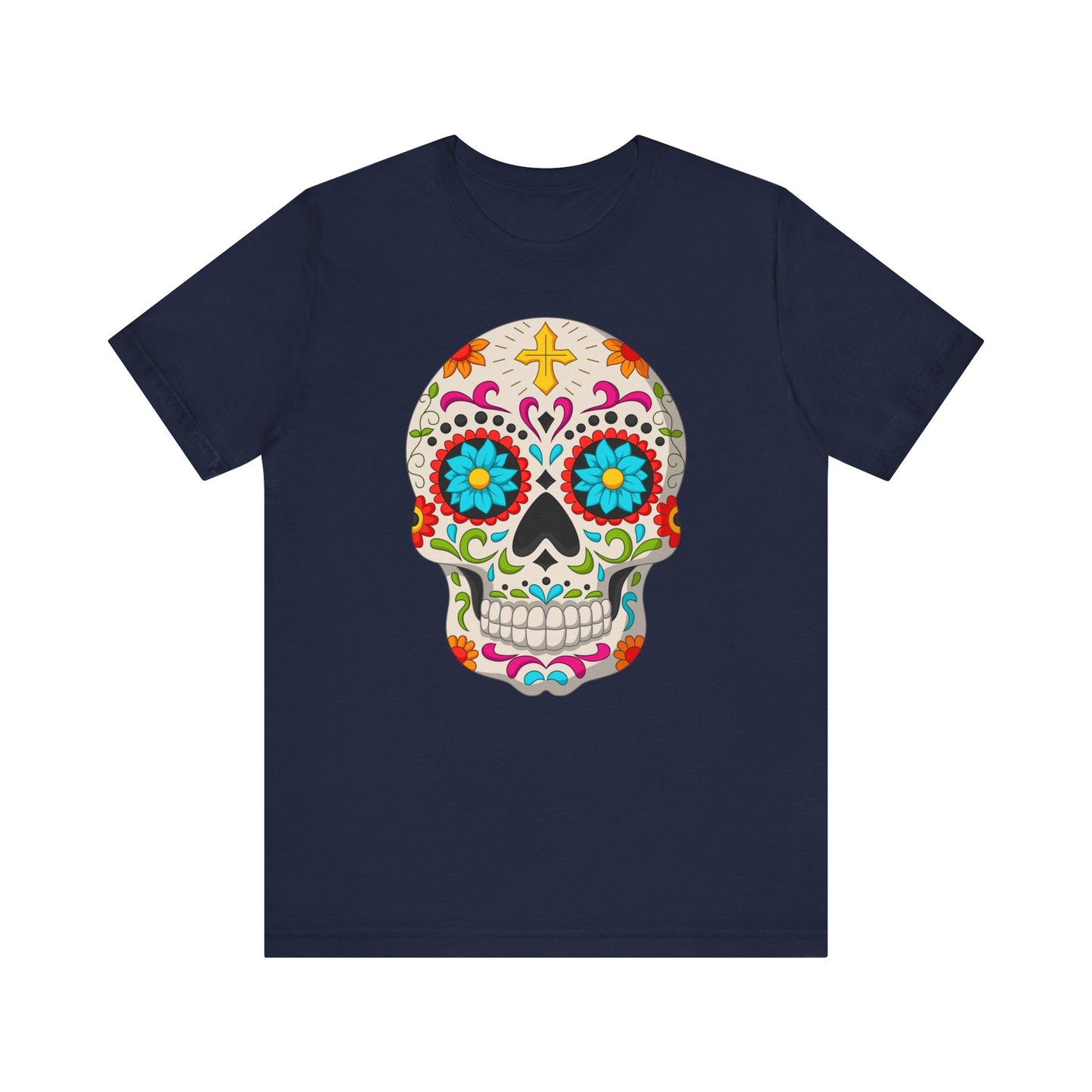 Colorful Sugar Skull Tee - Day of the Dead Shirt, Unisex Casual Wear, Festival Outfit, Gift for Halloween and Celebrations - TINMICO