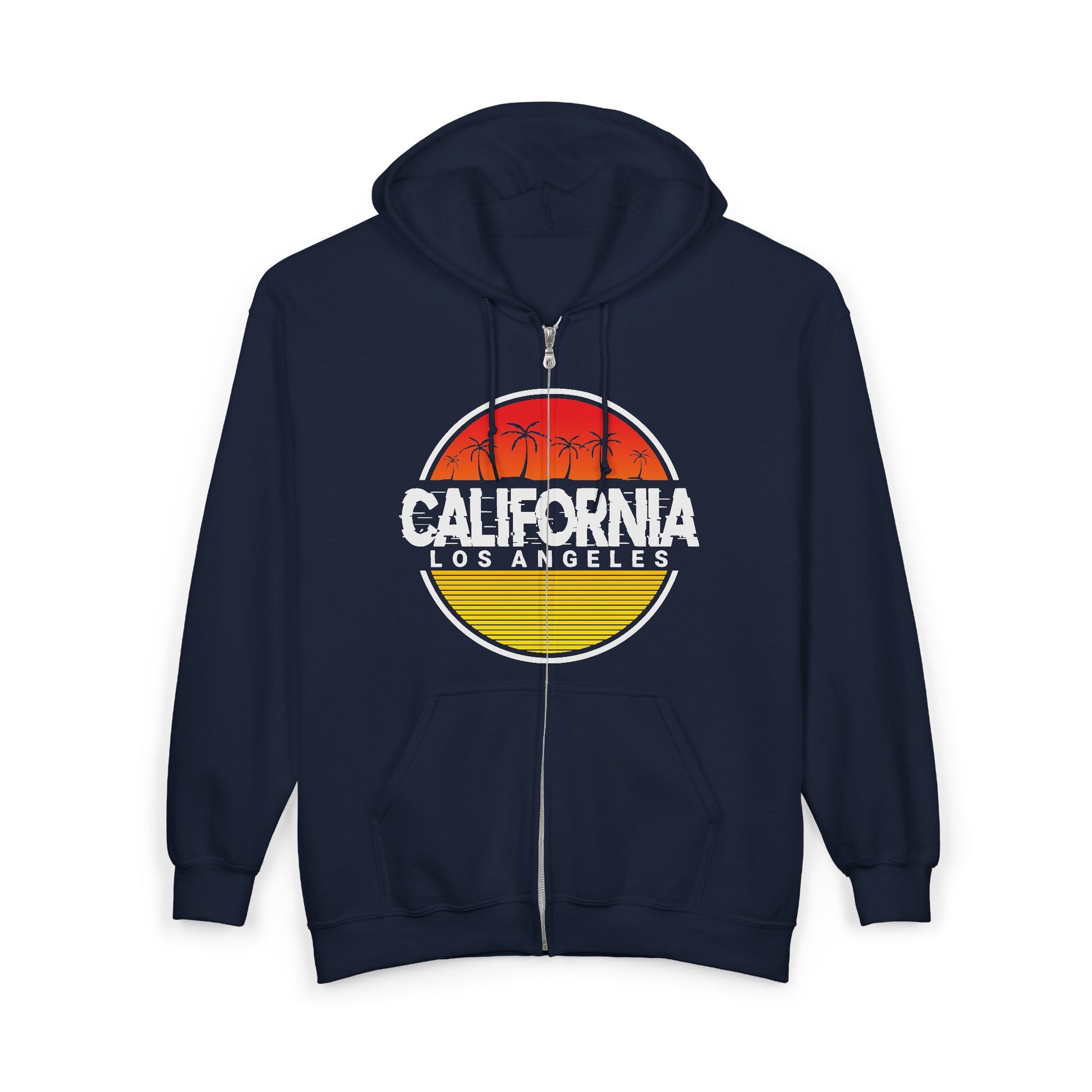 California Sunset Hoodie | Unisex Full Zip Sweatshirt, Casual Wear, Travel Apparel, Gift for Him/Her, Outdoor Fashion, LA Style - TINMICO